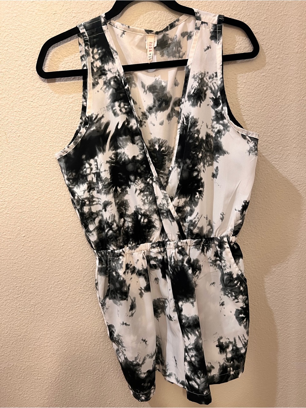 RAGA Black and White Tie-Dye V-Neck Romper